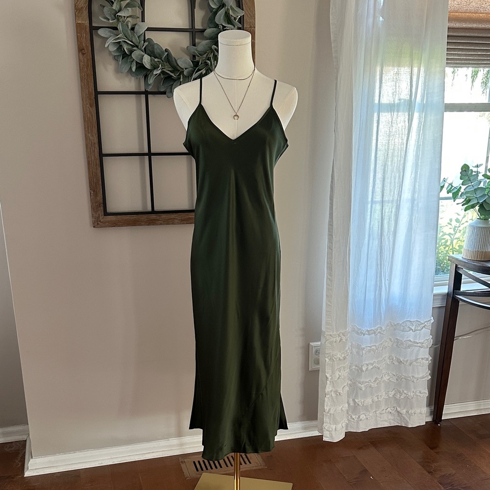 Quince Olive Green Slip Midi Dress